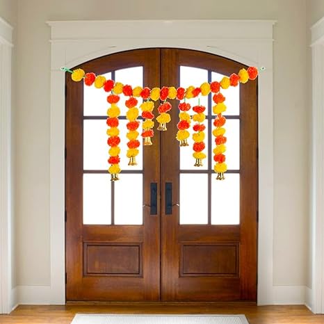 Craftemporio Traditional Marigold Fluffy Flowers Garlands Toran for Door Hanging