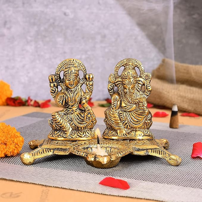 Craftemporio Metal Goddess Lakshmi and Lord Ganesh Idol Statue Murti Decorative Showpiece