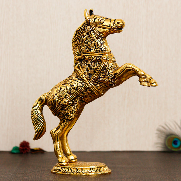 Golden Metal Jumping Horse Statue, Animal Figurine Decorative Showpiece