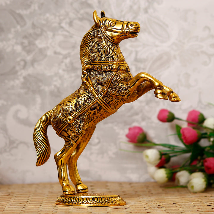 Golden Metal Jumping Horse Statue, Animal Figurine Decorative Showpiece