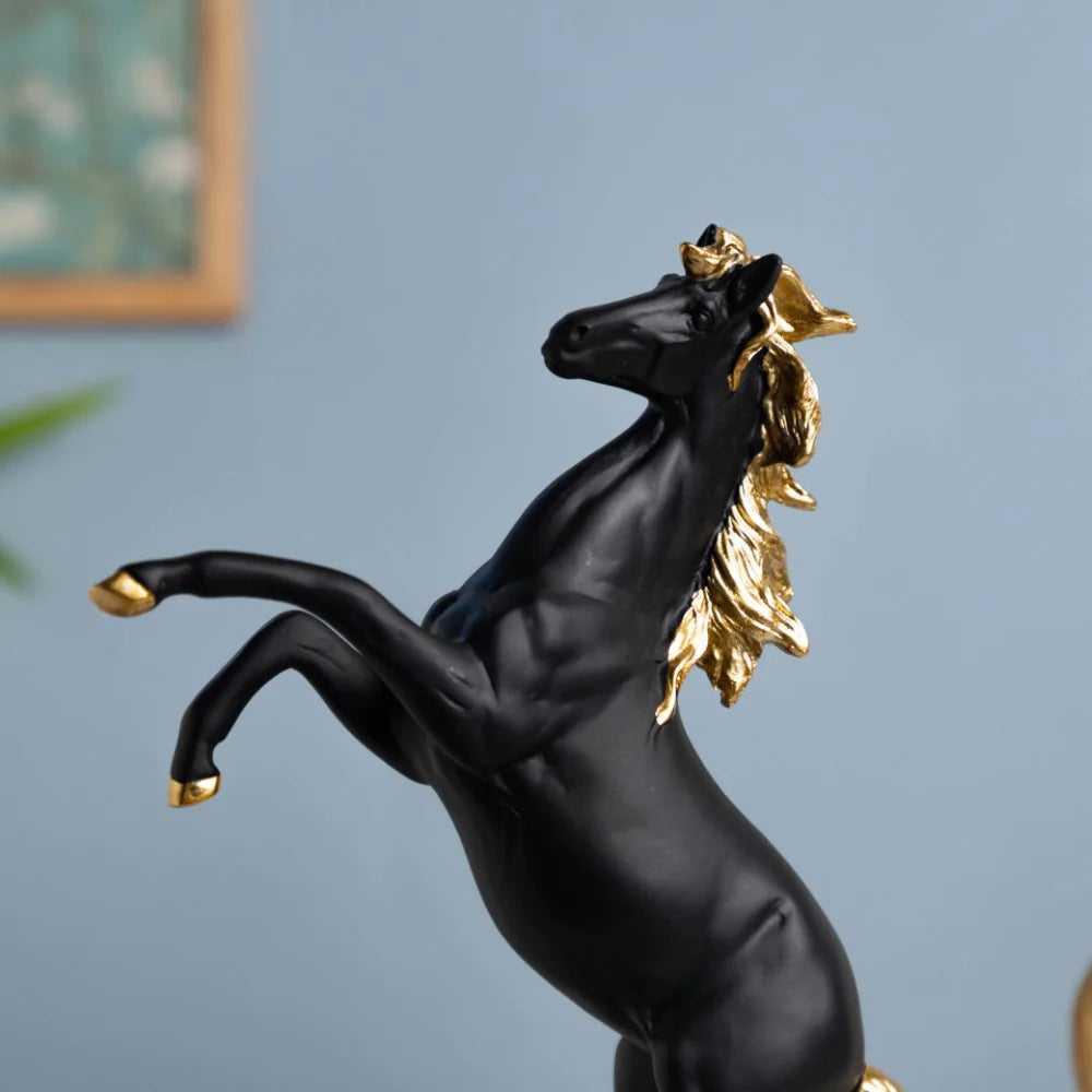 Horse Sculpture Decor Object Black/White 11.5 Inch