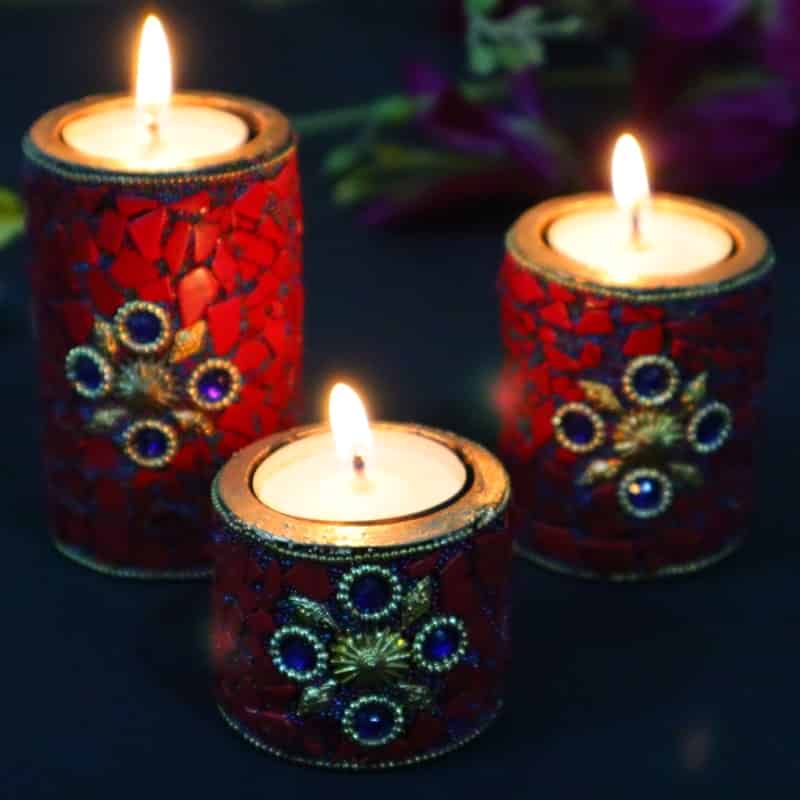 Decorative Tea Light Candles – Red Ceramic