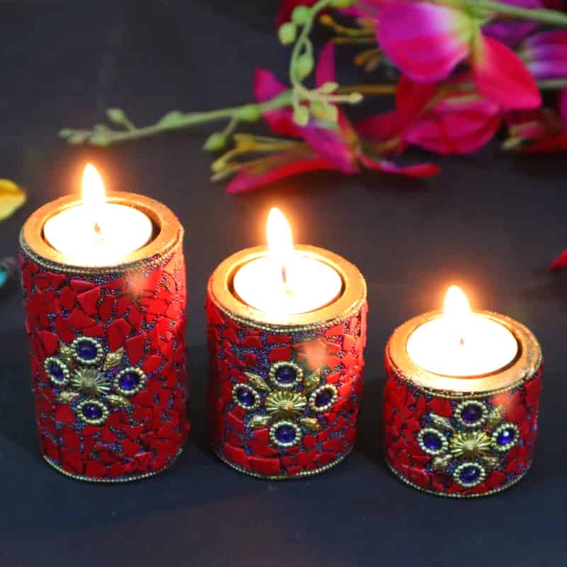 Decorative Tea Light Candles – Red Ceramic