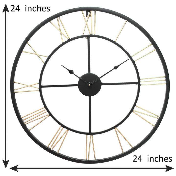 Golden Black Round Iron Wall Clock Roman Numbers (24 x 24 Inch)