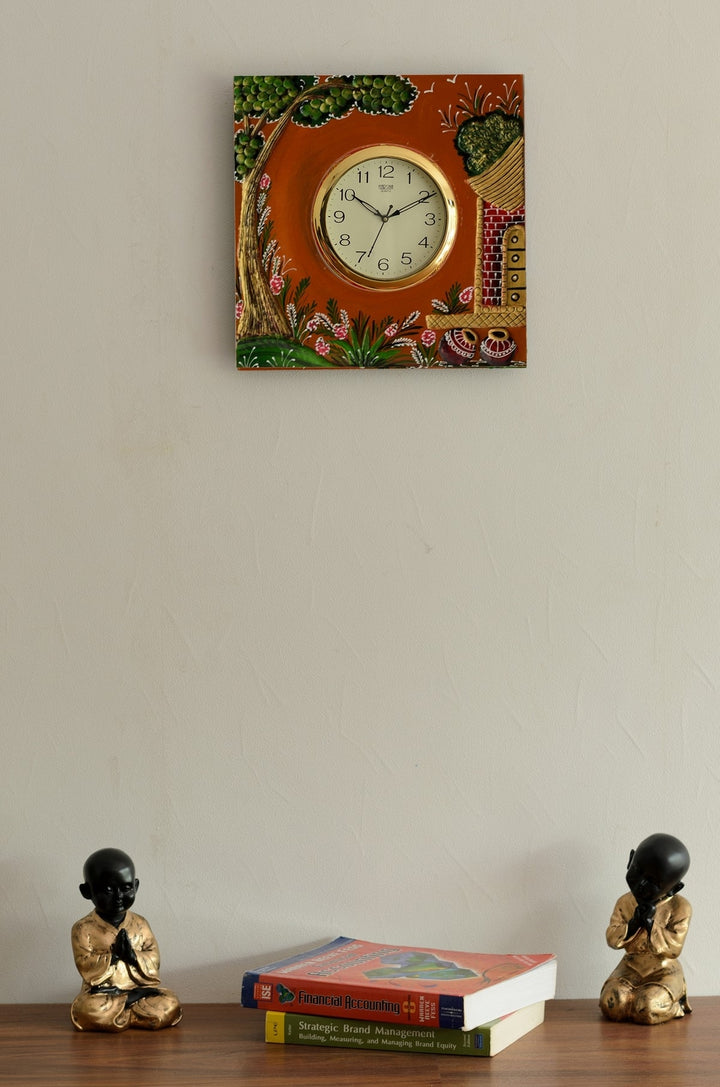 Wooden Papier Mache Garden View Artistic Handcrafted Wall Clock