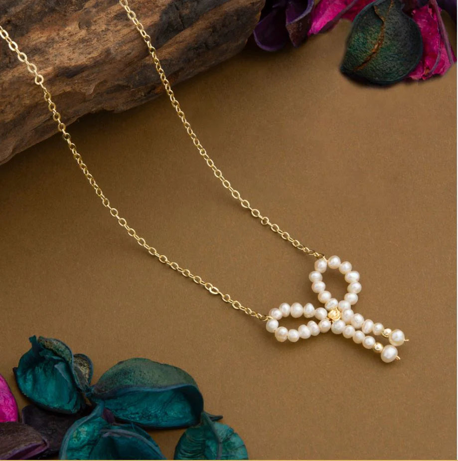 24 Carat Guaranteed Gold Plated Ribbon Style Freshwater Natural Cultural Pearl Beads Fashion Necklace