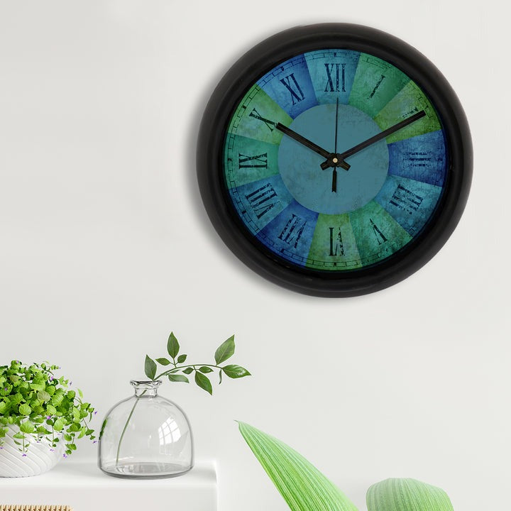 "Blue Green Rustic Texture" Designer Round Analog Black Wall Clock