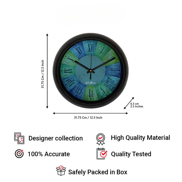 "Blue Green Rustic Texture" Designer Round Analog Black Wall Clock