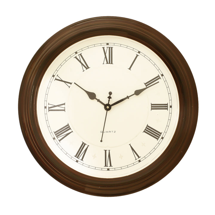 Brown Plastic Round Analog Wall Clock (16*16 Inches)