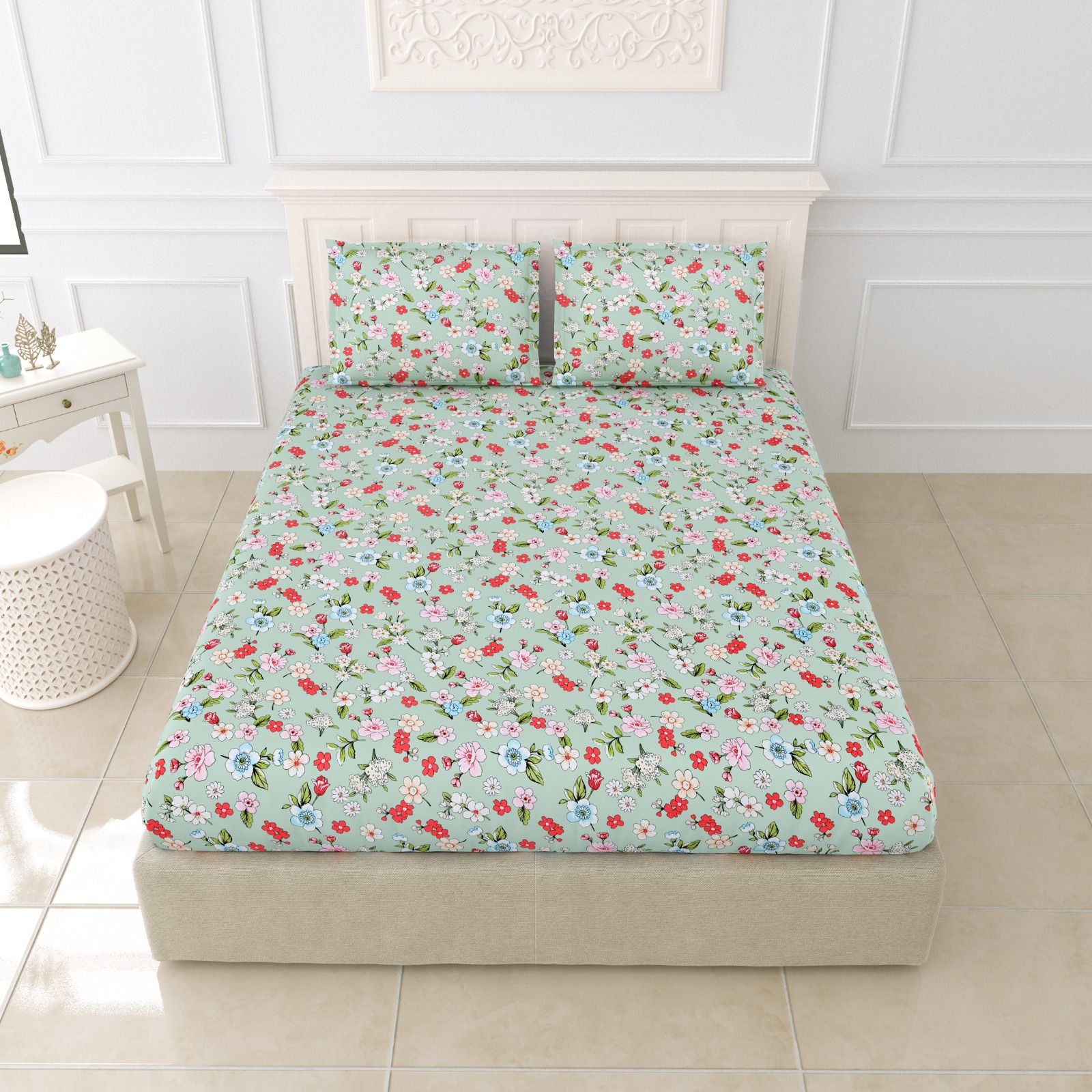 Cotton Floral Single Bed Sheet With Pillow Cover