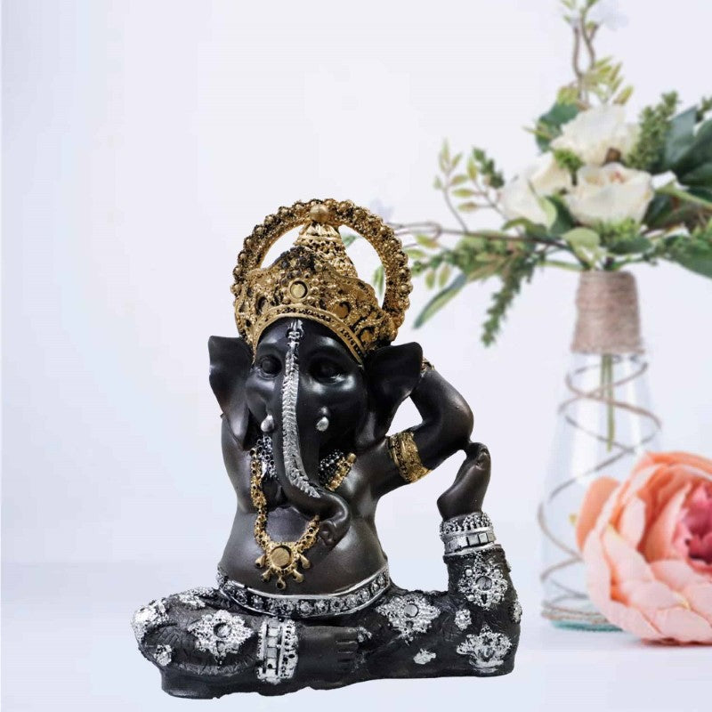 Ganesha Doing Exercise Black Artistic Polyresin Piece for Home Décor