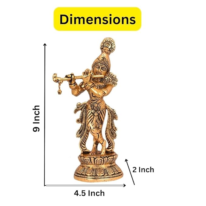 Craftemporio Gold Plated Flute Playing Lord Krishna Idol