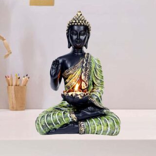 Meditating Buddha with Tea Light – Green