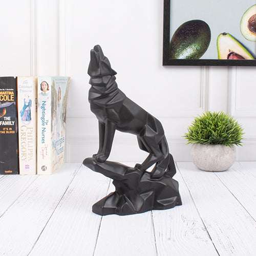Black Resin Wolf Sculpture