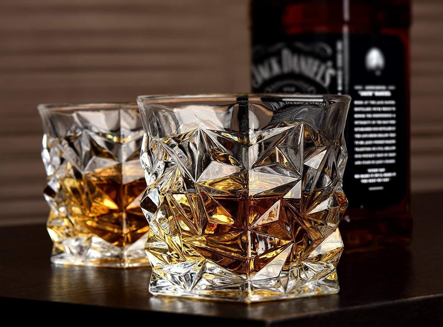 Diamond Crystal Cut Whiskey Glasses Set of 6 pcs- 300 ml Bar Glass for Drinking Bourbon, Whisky, Scotch, Cocktails, Cognac- Old Fashioned Cocktail Tumblers - CraftEmporio