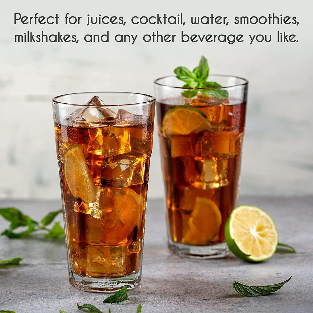 Premium Juice/Water Glass Set of 6 | 380ml Classic Highball Tumbler | Glasses for Drinking Juice, Milkshake, Beer, Cocktail, Coke, Lassi, Soda (A-Juice, 6) - CraftEmporio