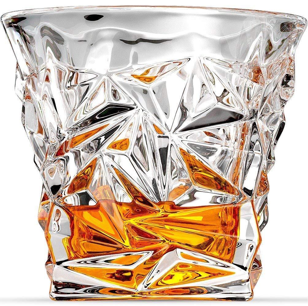 Diamond Crystal Cut Whiskey Glasses Set of 6 pcs- 300 ml Bar Glass for Drinking Bourbon, Whisky, Scotch, Cocktails, Cognac- Old Fashioned Cocktail Tumblers - CraftEmporio