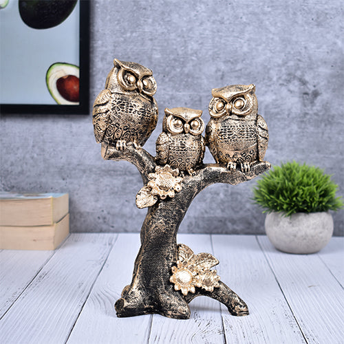 Owl Family Sitting on Tree Decorative Bird
