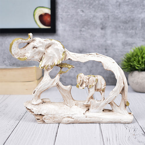 Resin Feng Sui Vastu Elephant with Baby Trunk Up Statue