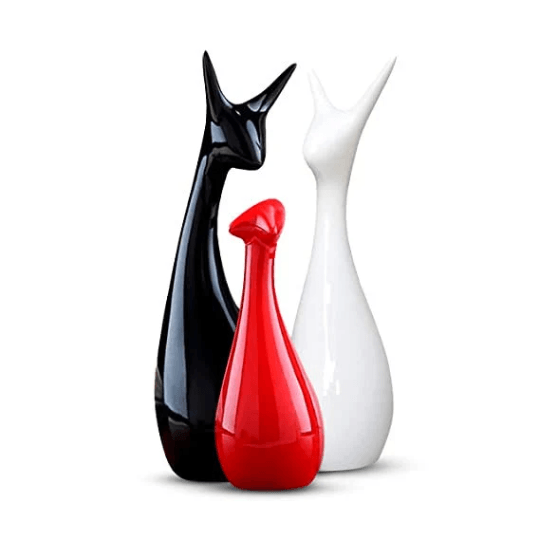 Home Décor Lucky Deer Family Matte Finish Ceramic Figures- (Set of 3 Black , Red , White) Off-White ) - CraftEmporio